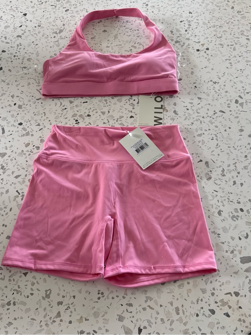 High-Rise Pink Bike Shorts with Matching Sports Bra - Picture 3 of 5